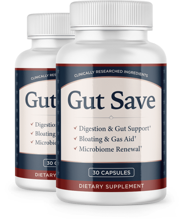Two bottles of Gut Save probiotic supplement
