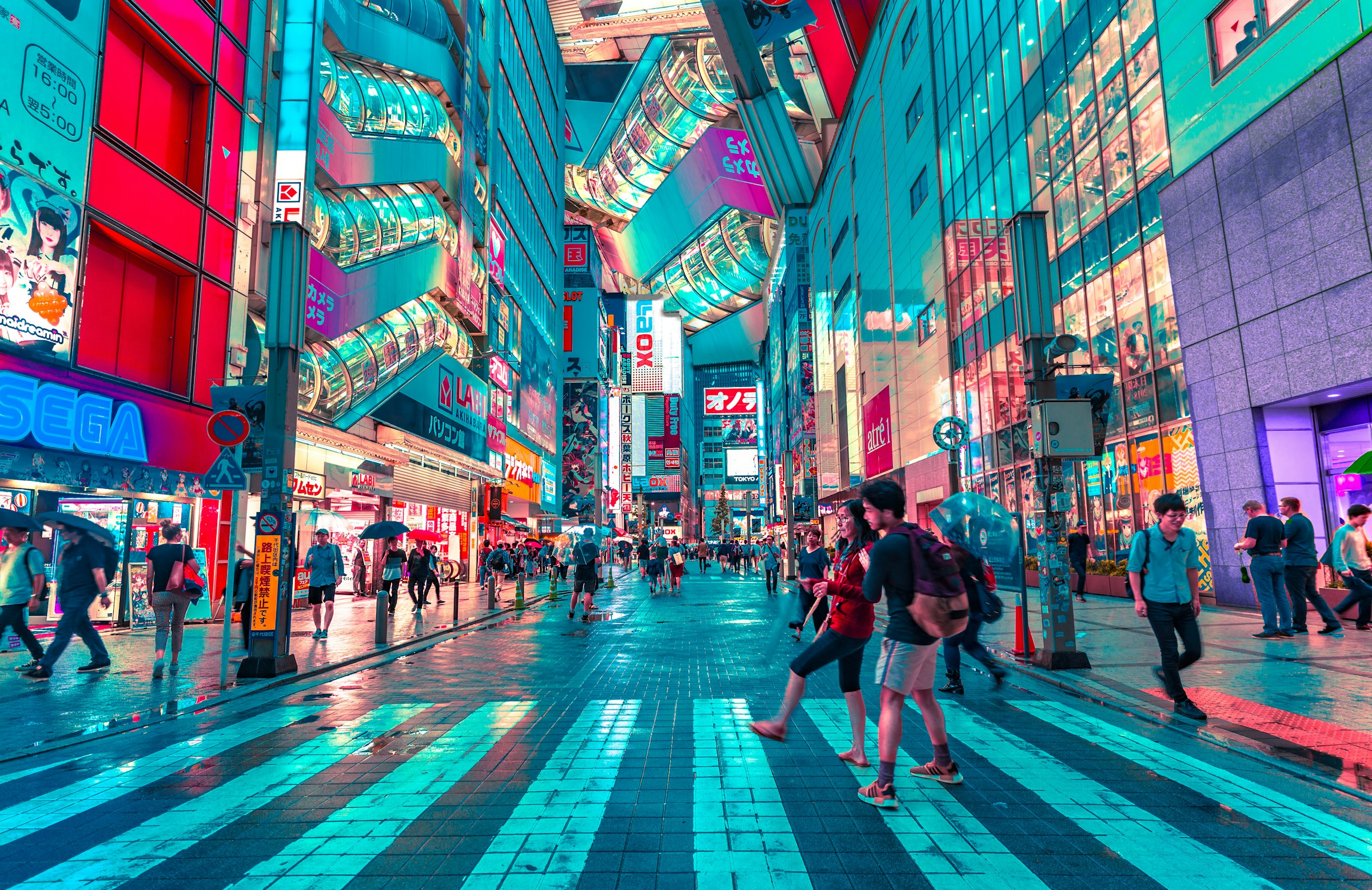 Vibrant neon-lit urban street in Tokyo representing global healthcare markets