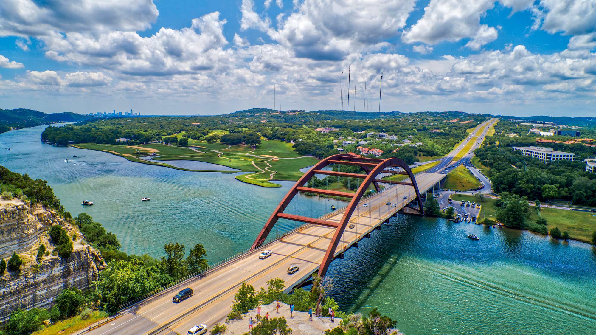 Lake Austin with 360 Bridge aerial view