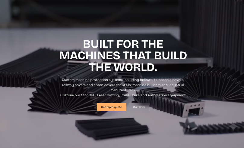 Raj Bellows homepage hero showing machine protection systems