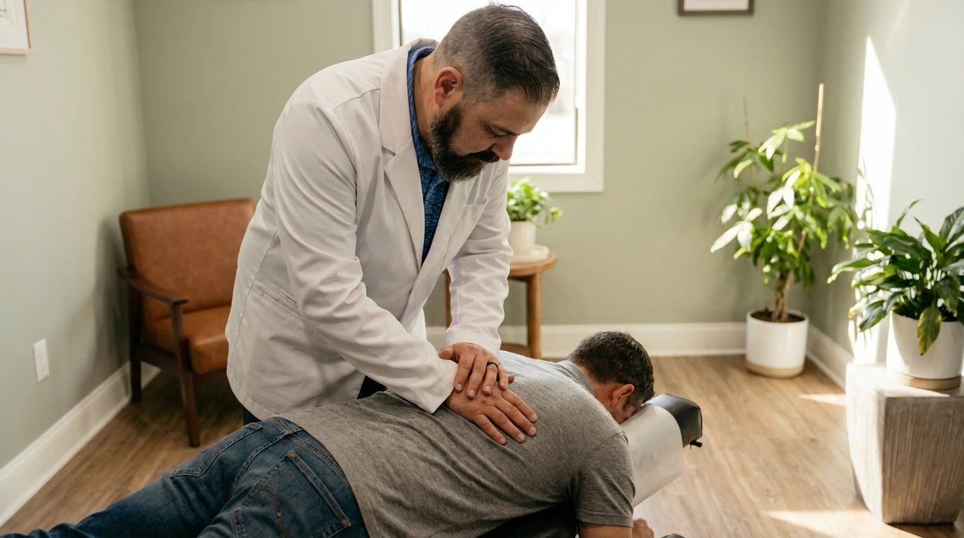Professional chiropractor performing spinal adjustment