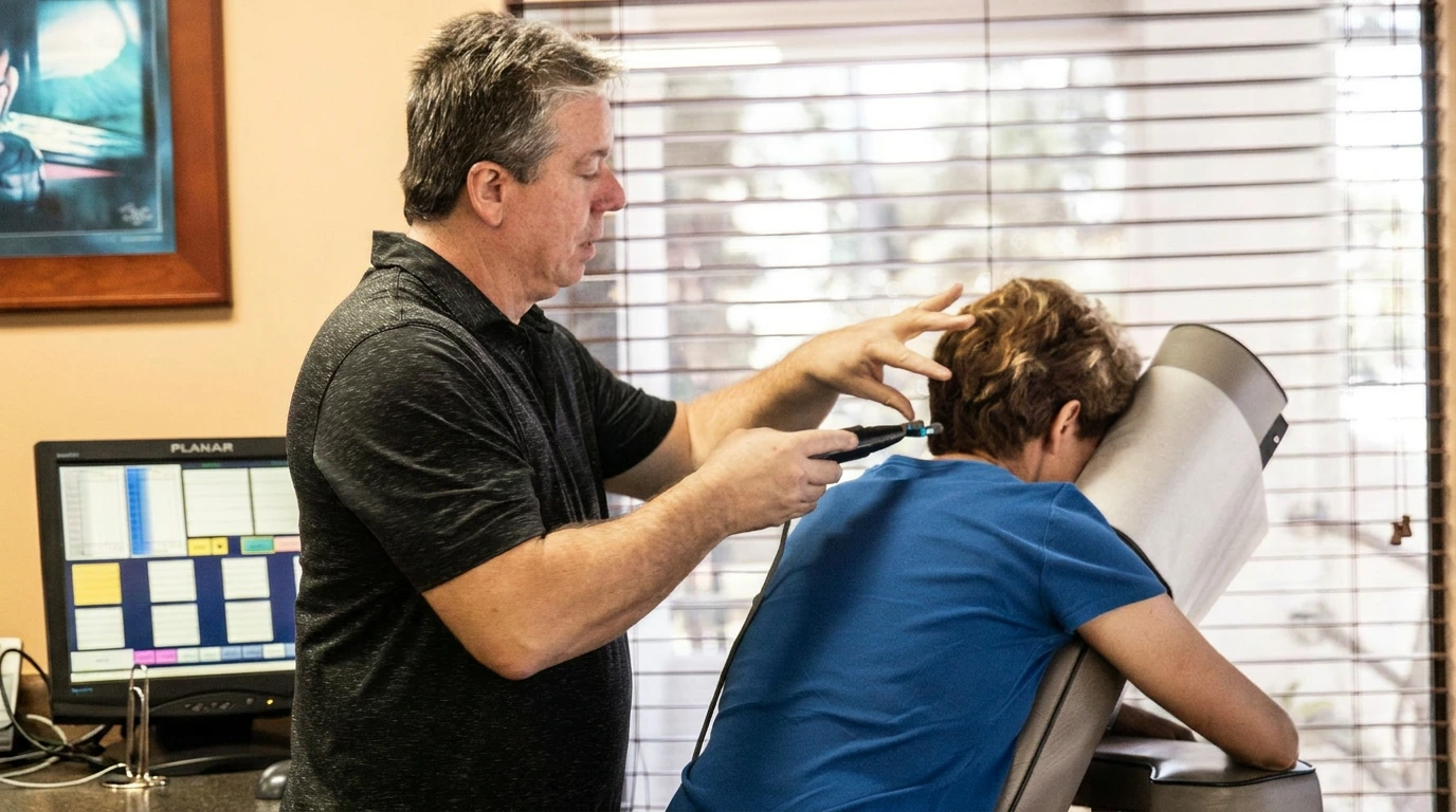 Chiropractor performing spinal adjustment