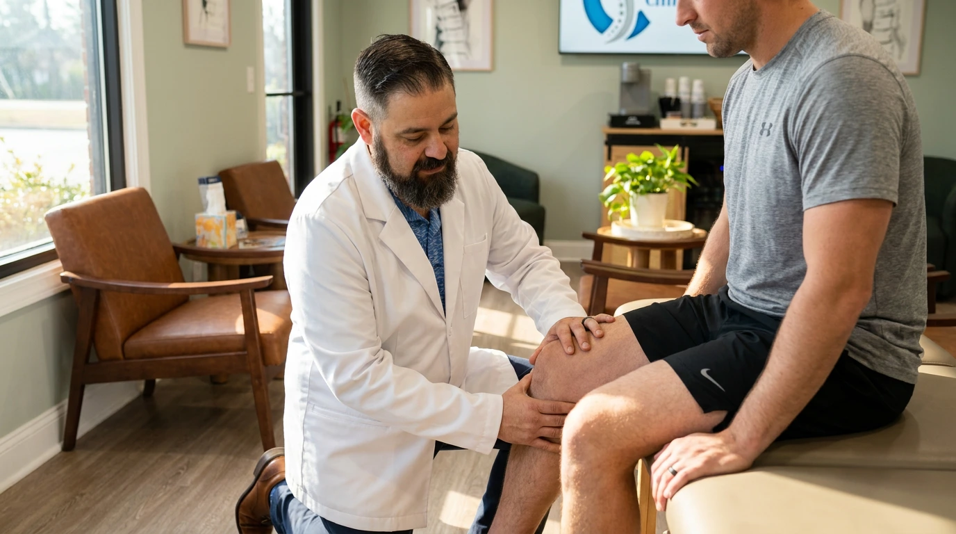 Athlete receiving sports injury treatment and rehabilitation