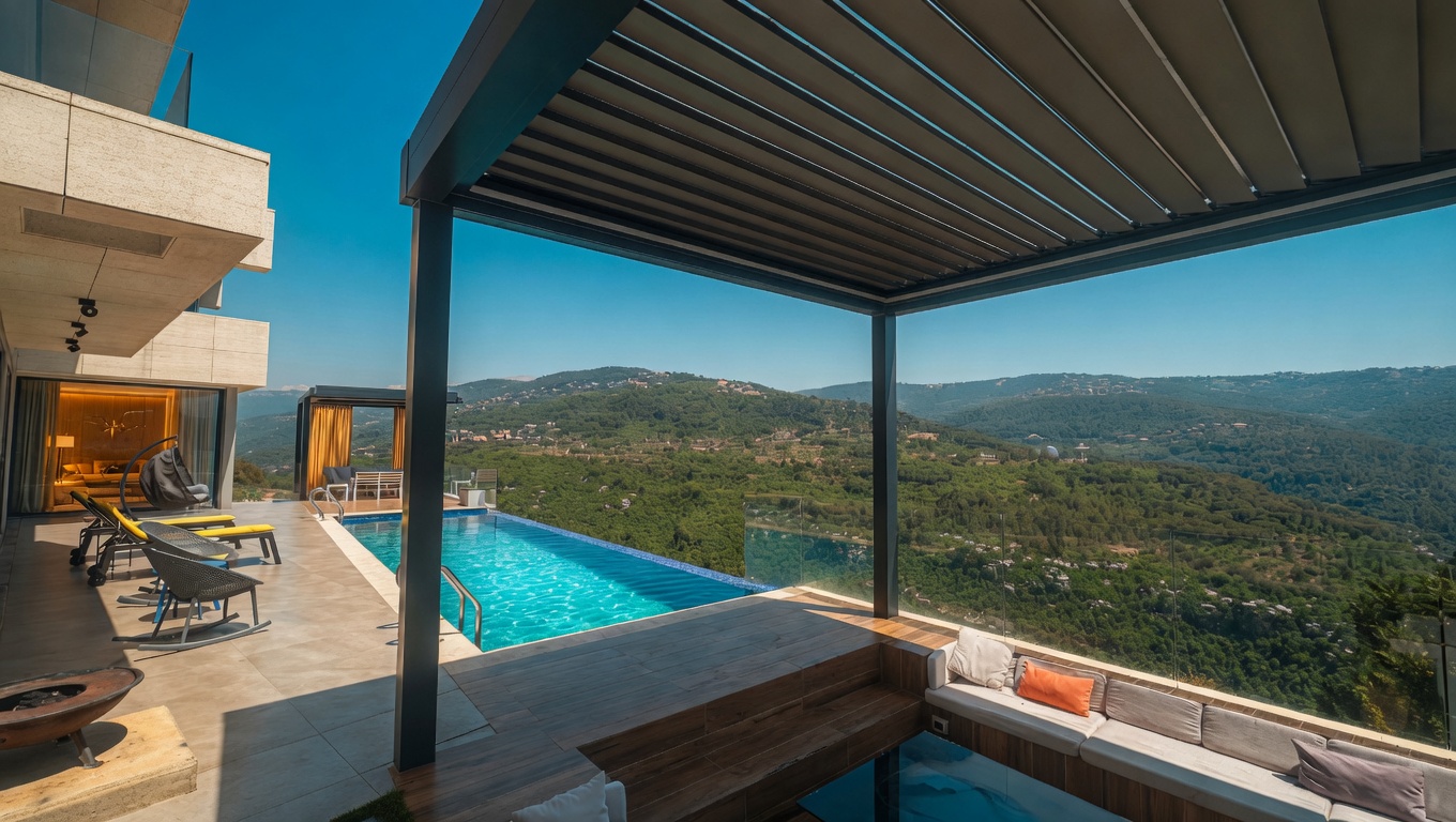 Infinity pool overlooking Lebanese mountains at Zeinoun Villa
