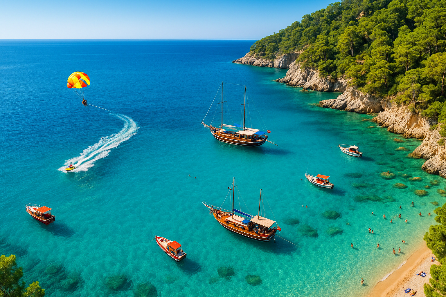 Turquoise Mediterranean coast and old harbor in Antalya