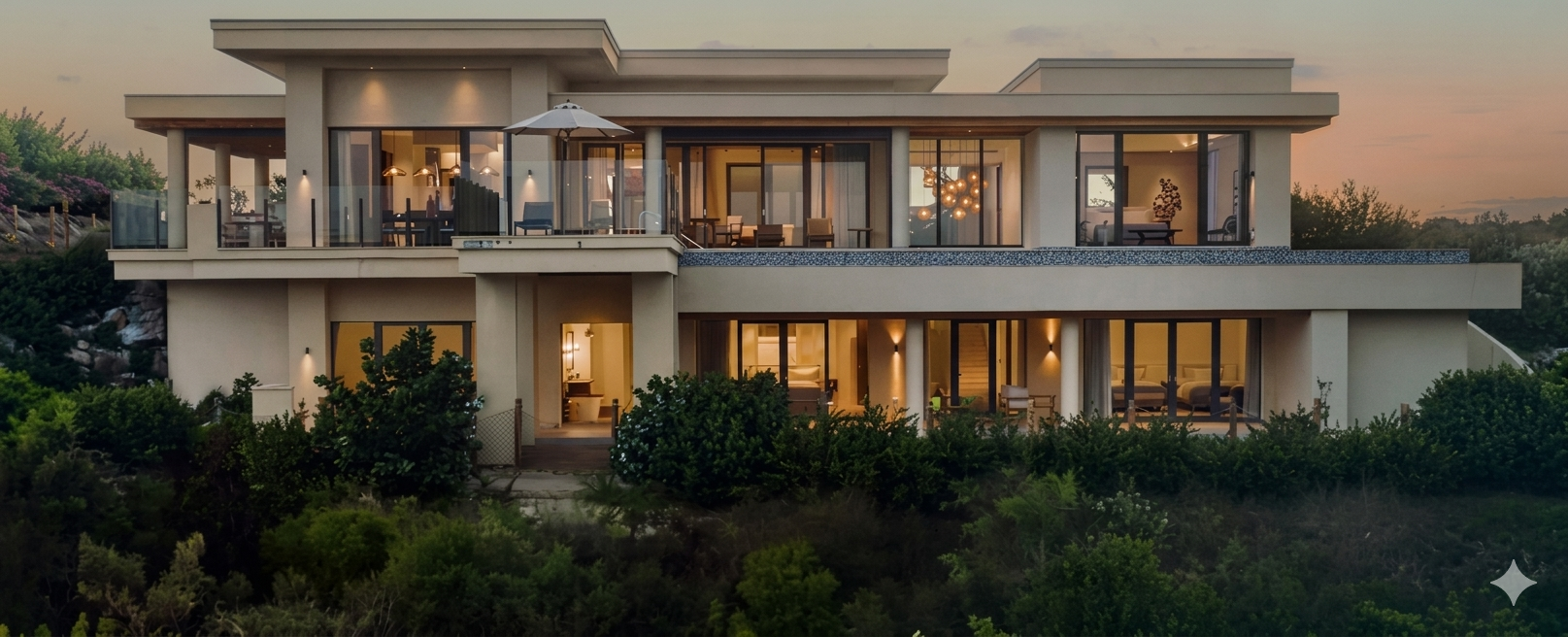 Luxury modern villa at dusk