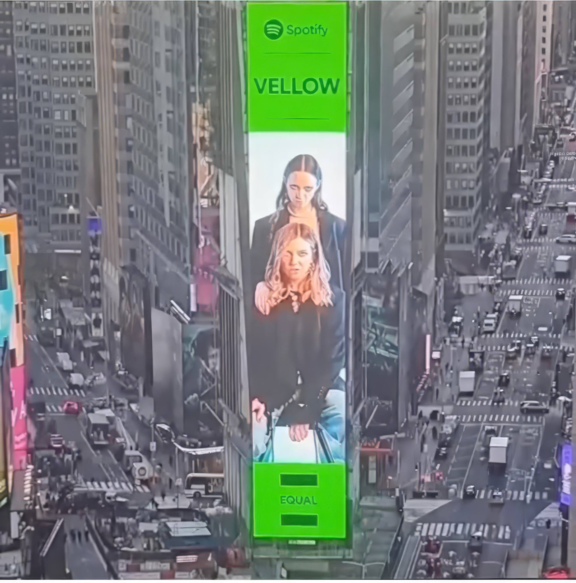Holy Spells (as Vellow) on Spotify EQUAL billboard at Times Square, New York