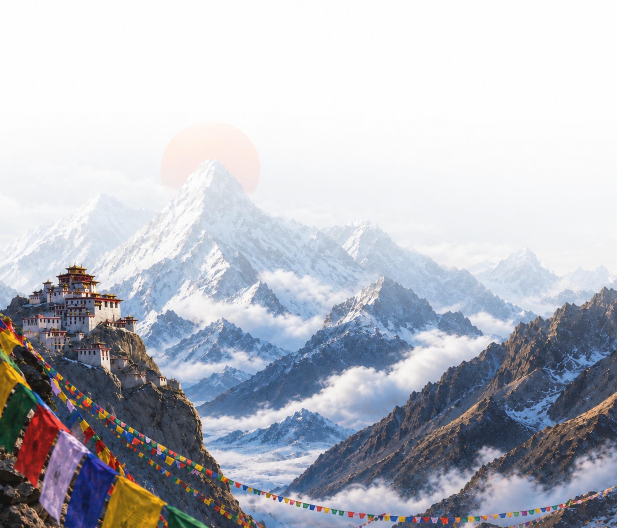 Himalayan mountains and monastery