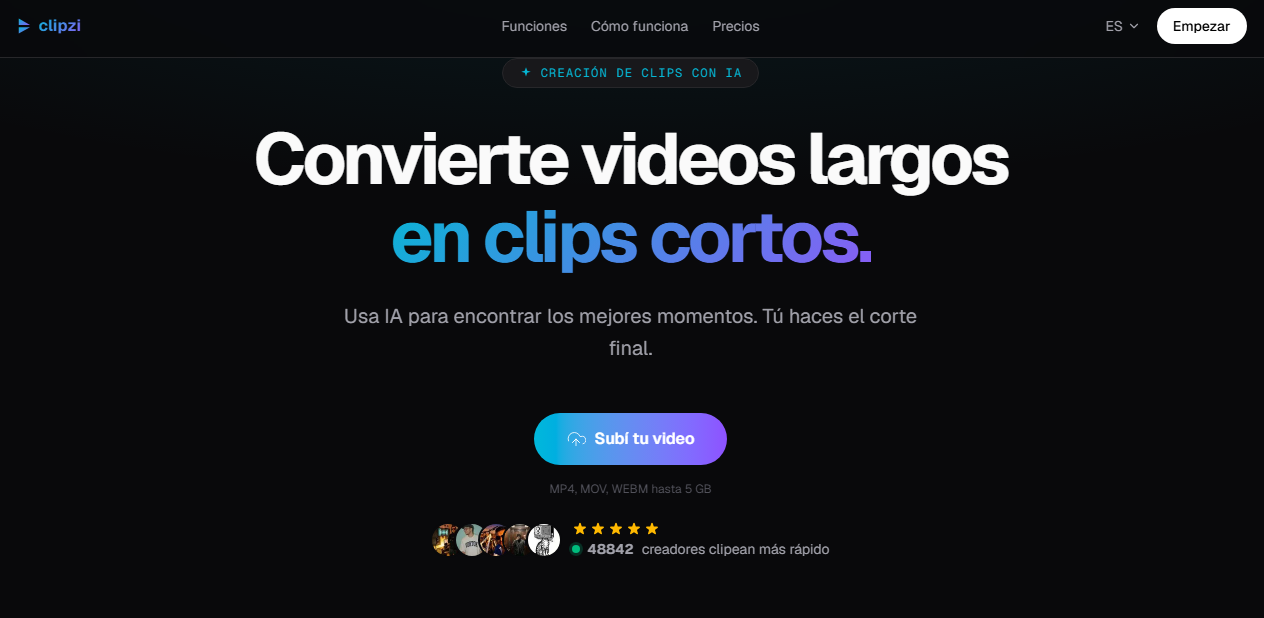 Plataforma Clipzi para convertir videos largos en clips