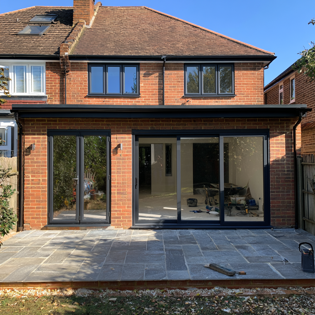 Rear extension with bi-fold and sliding doors in Hertfordshire