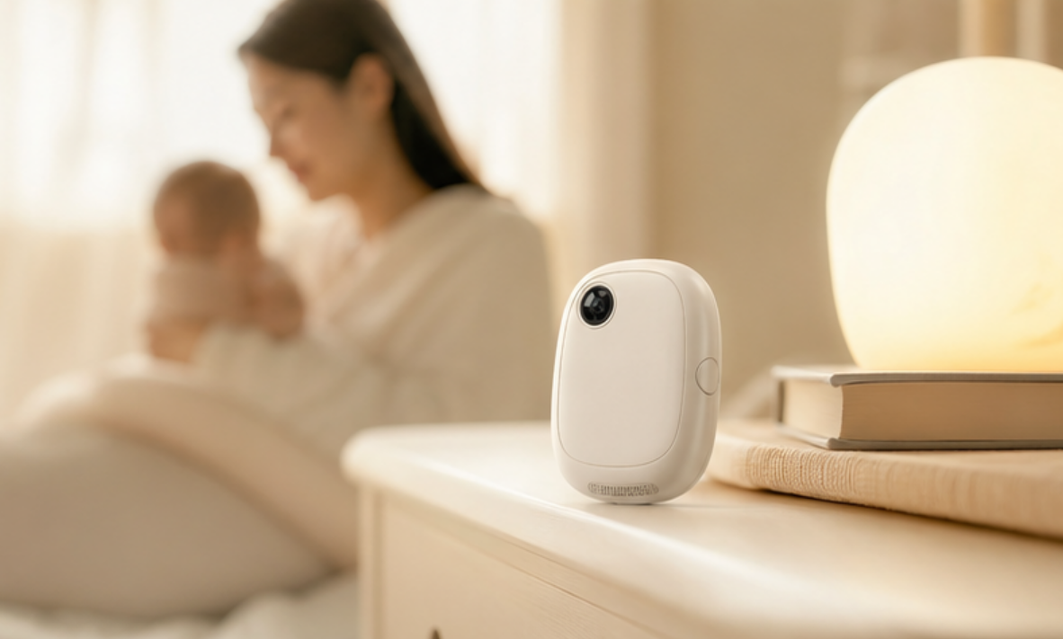 Mother and child with Eukka device capturing family moments
