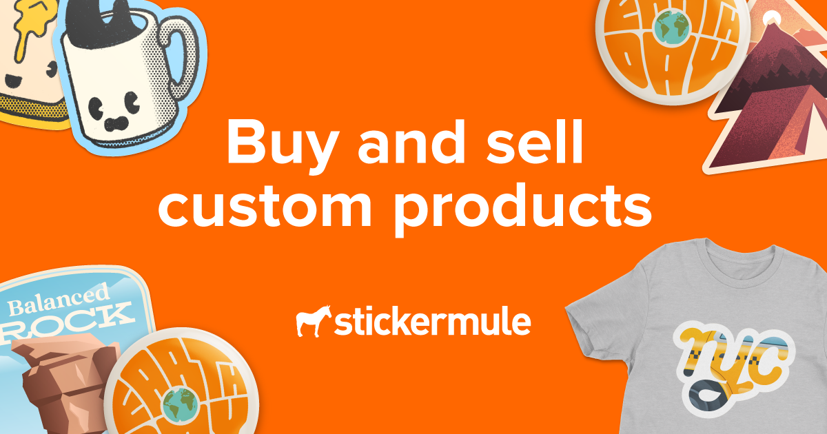 Custom printed t-shirt and apparel on orange Sticker Mule background