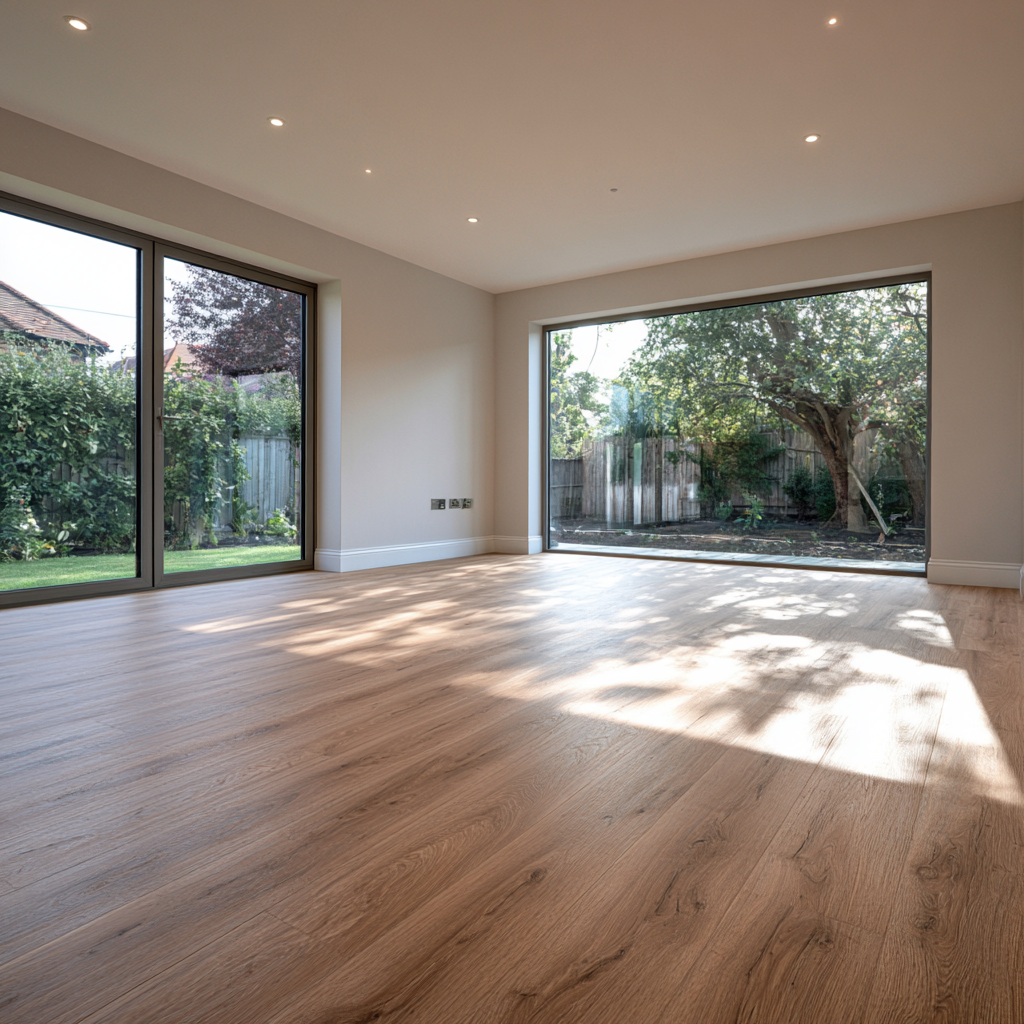 Bright extension with oak flooring and picture windows in Berkhamsted