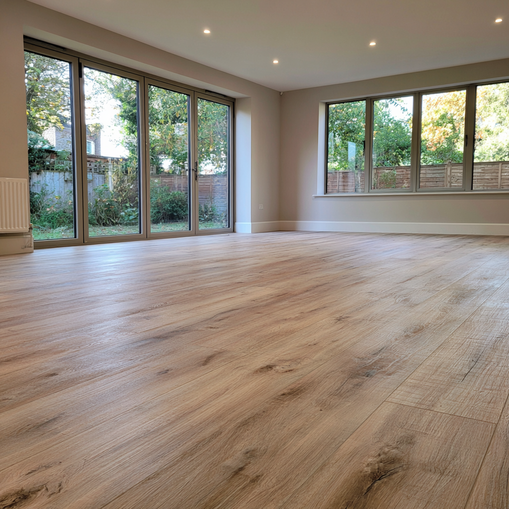 Open-plan extension with oak flooring and bi-fold doors in Welwyn Garden City
