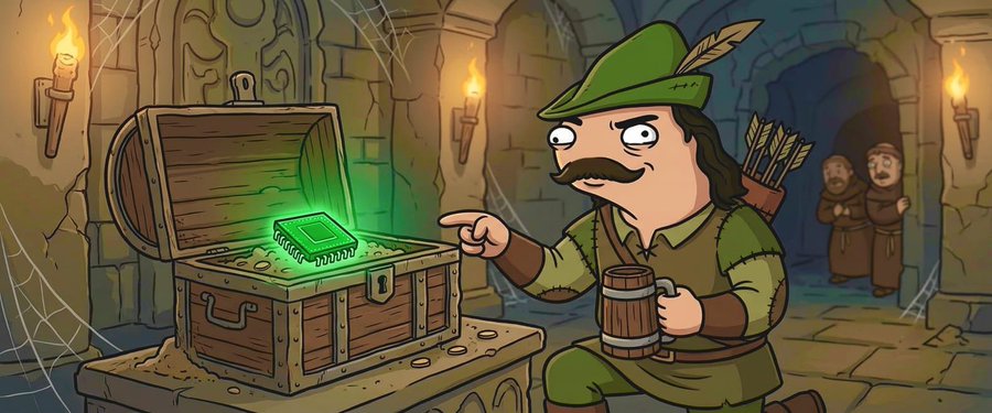 ROBEN HUD discovering a glowing green chip in a treasure chest