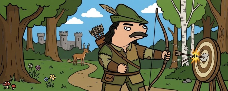 ROBEN HUD firing an arrow dead center into a target