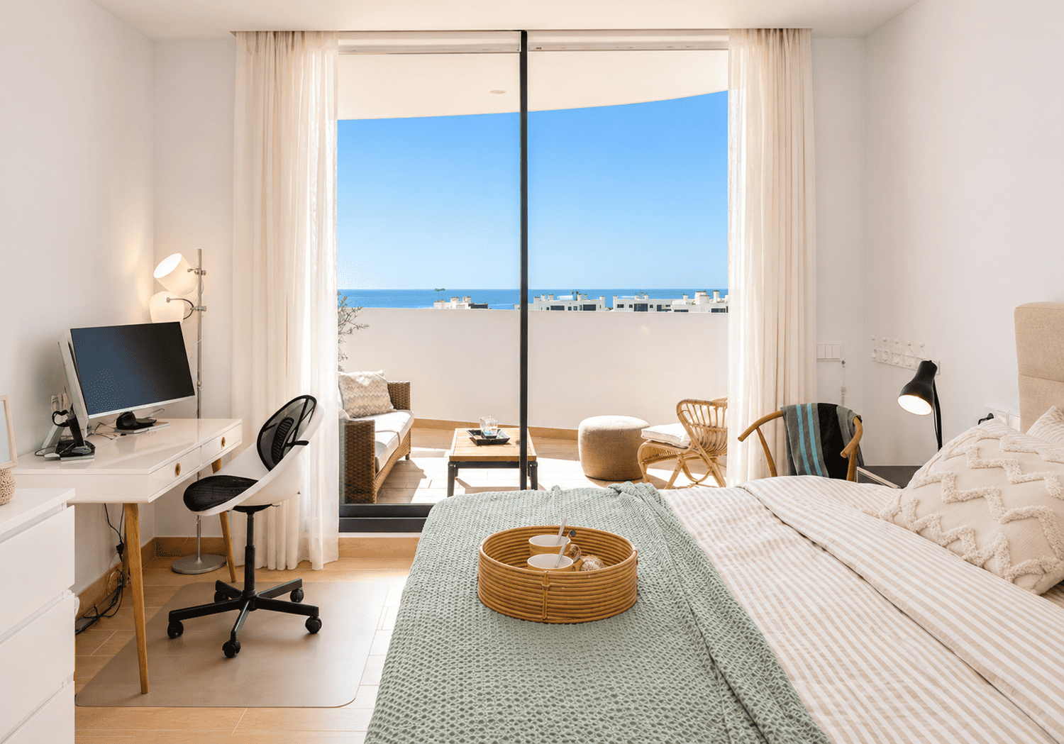 Bedroom with private terrace and sea views