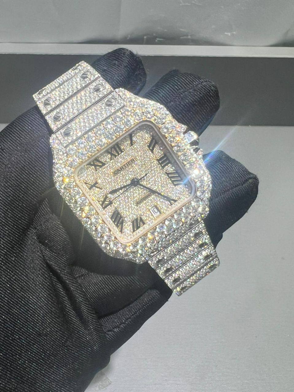 VVS Moissanite Bussdown Cartier Santos Wristwatch