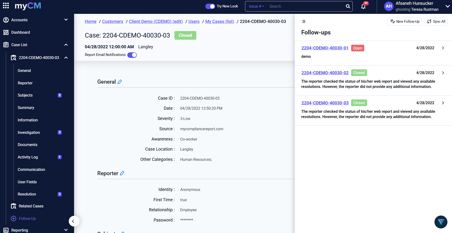 Enhanced UI - myCM Case Management Interface