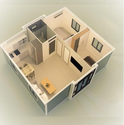 El Cuco 36m² - Plano 3D distribución interior