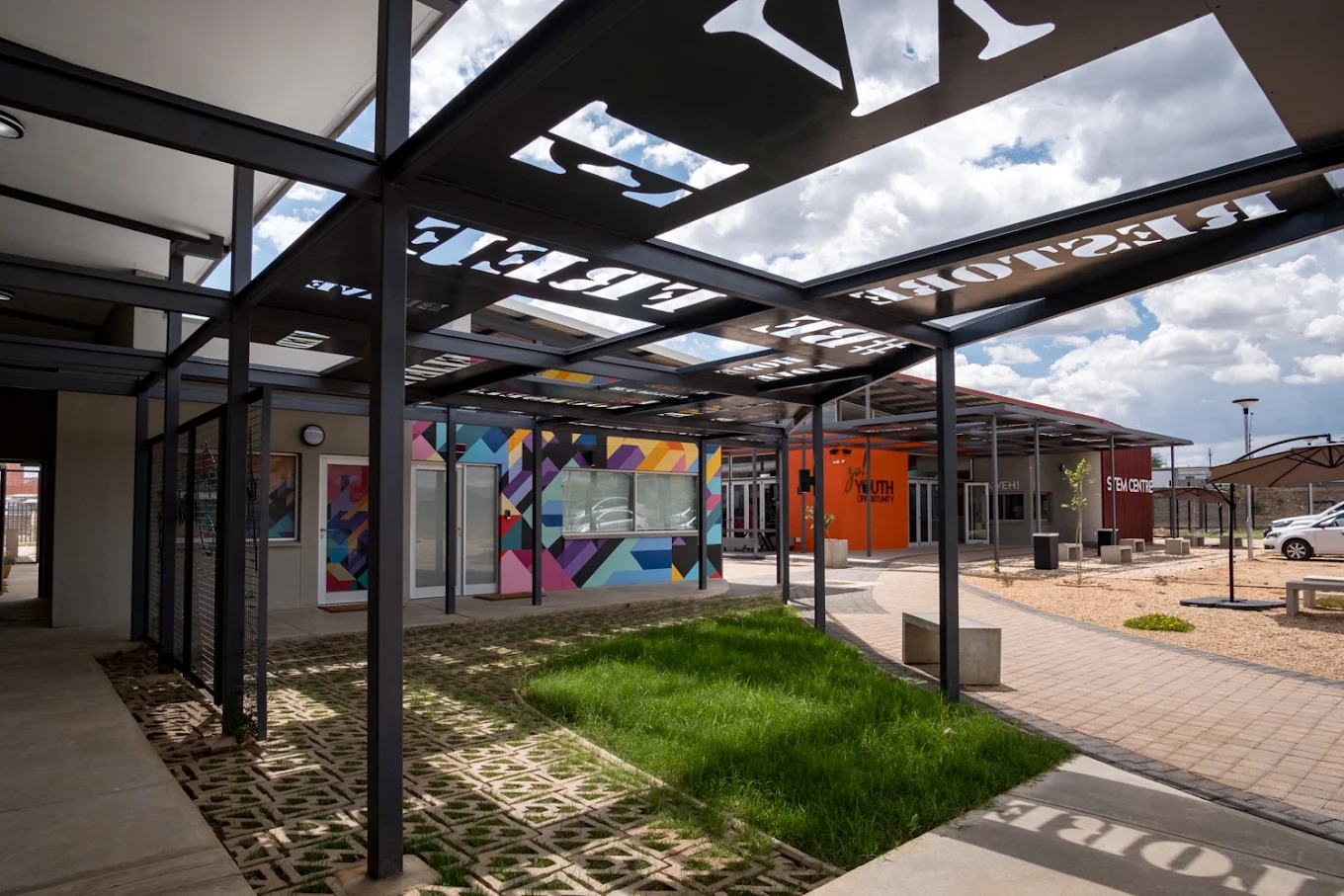 Be Free Campus venue with colorful murals