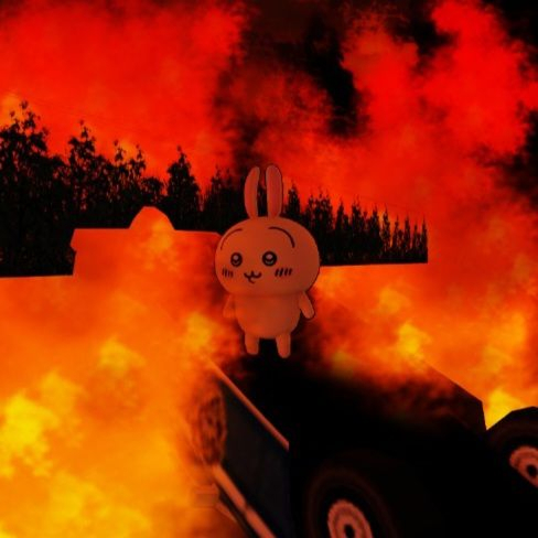 Momonga floating above fire