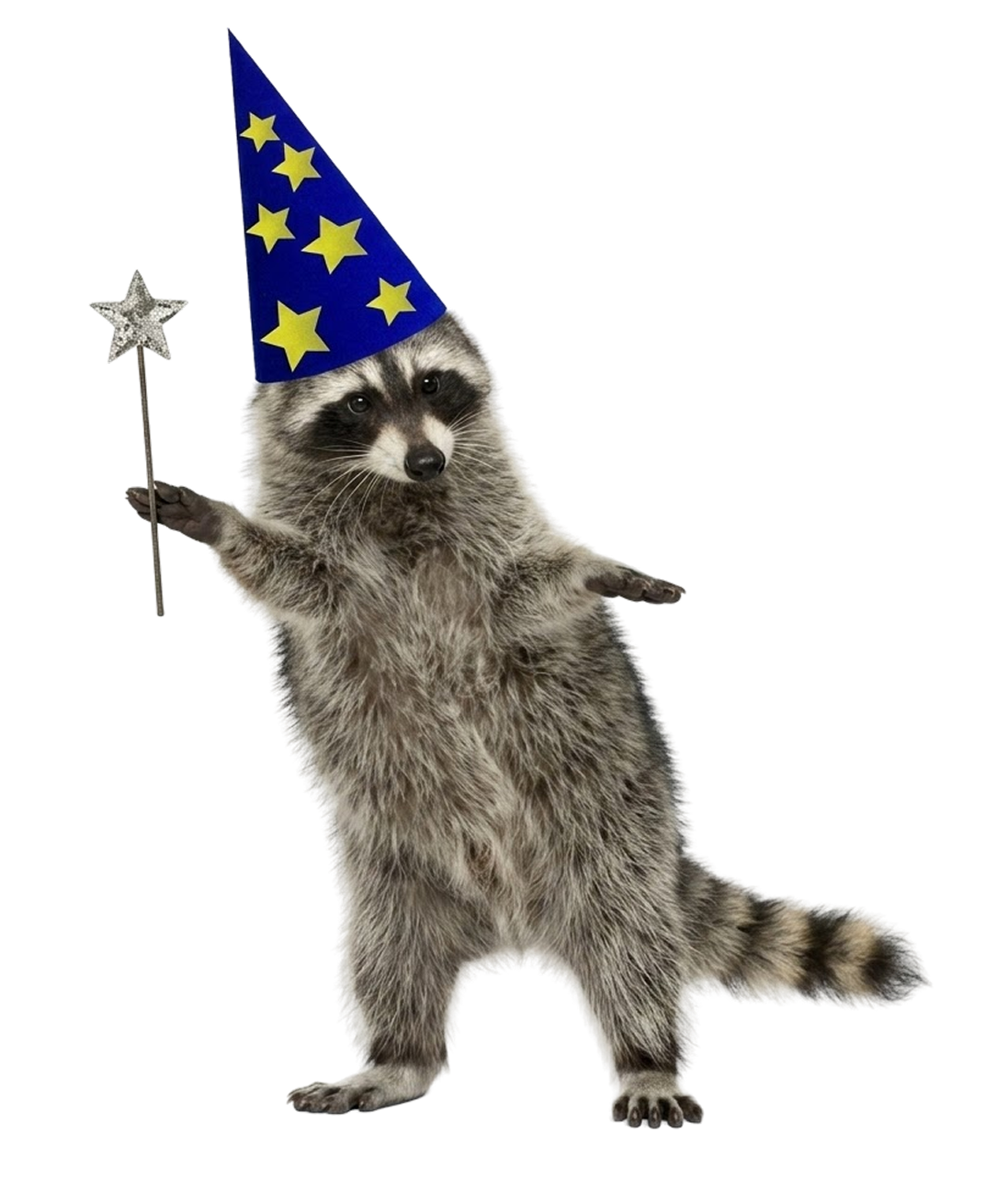 Wizard rakoon holding a magic wand