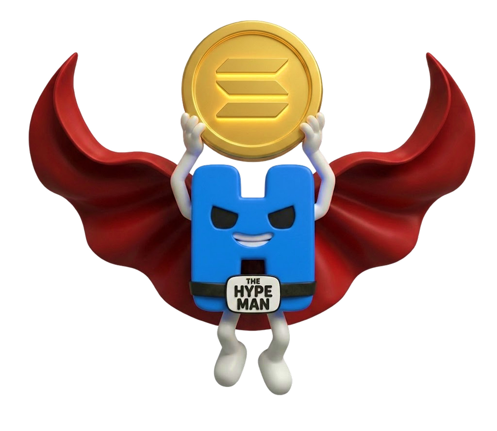 The Hype Man holding a Solana coin