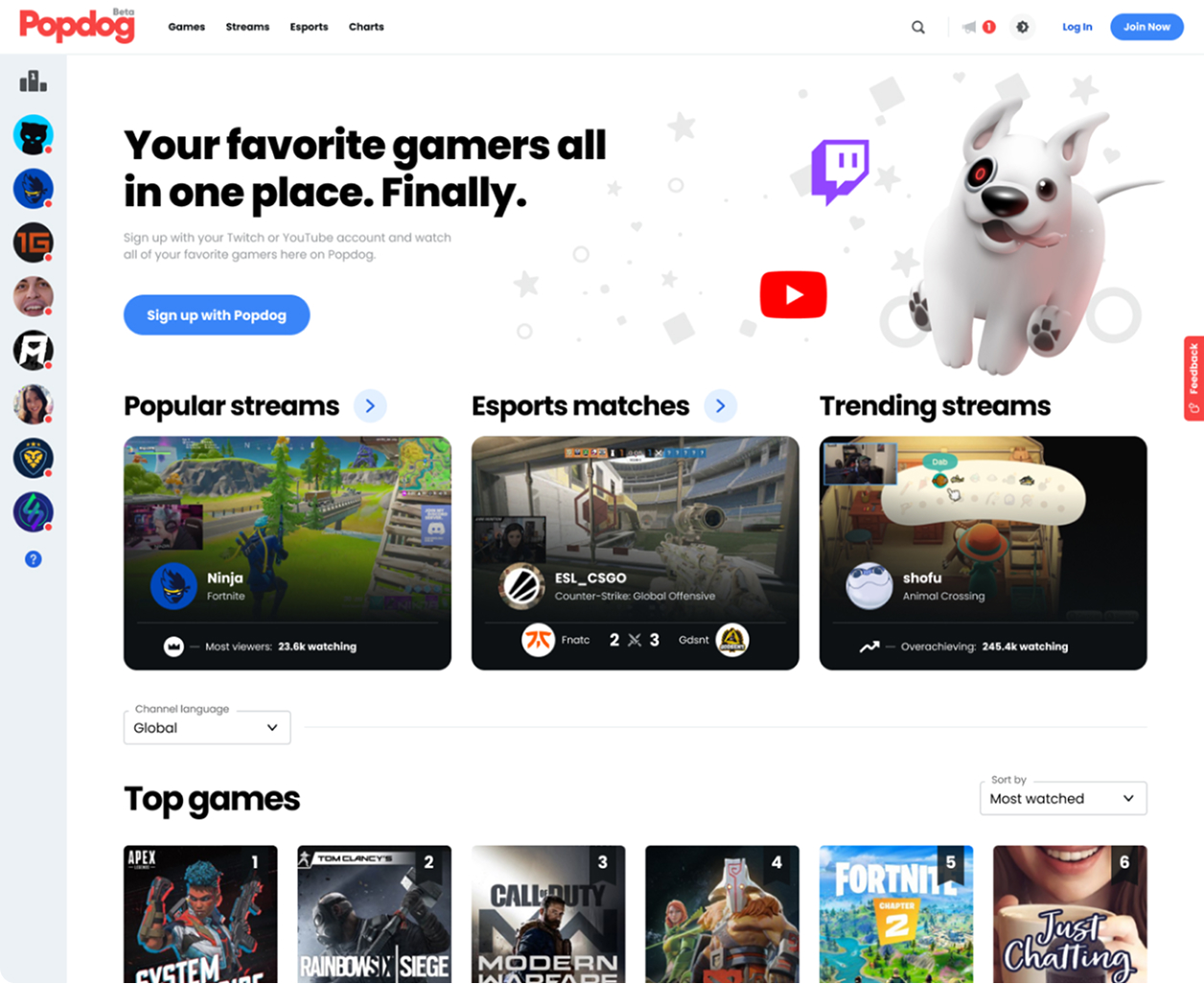 Popdog Homepage - Your favorite gamers all in one place