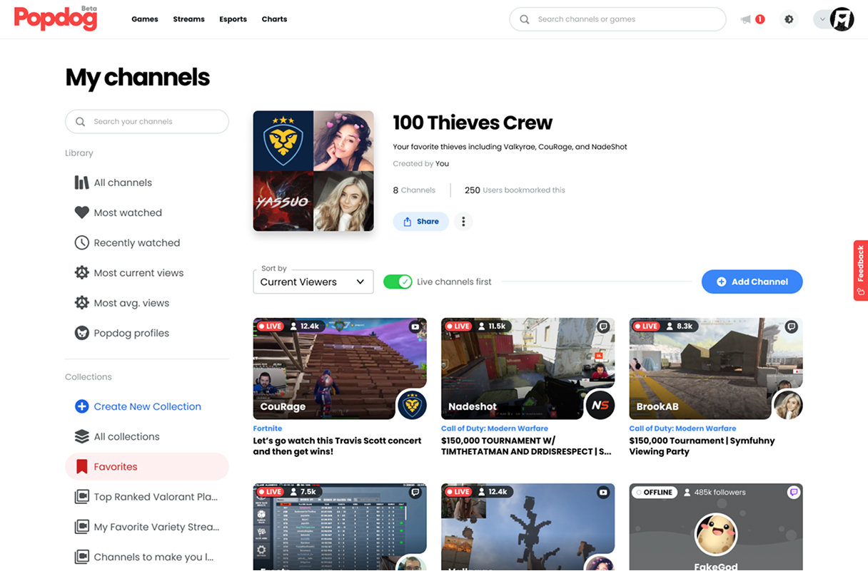 Popdog My Channels - Collections and channel management