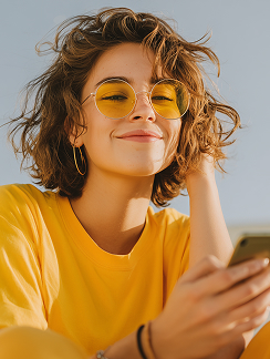 Woman with yellow glasses