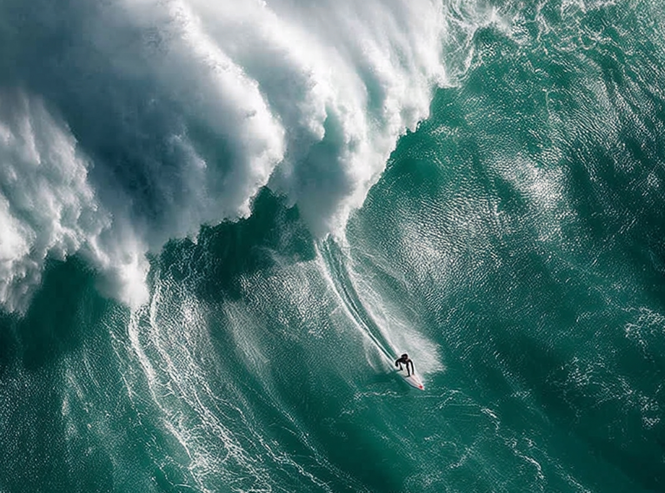Surfer on a massive wave