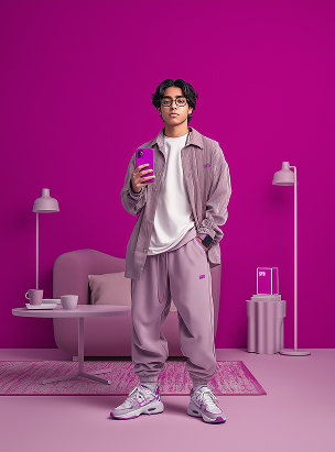 Mauve tracksuit, magenta room