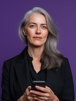 Silver hair, purple bg