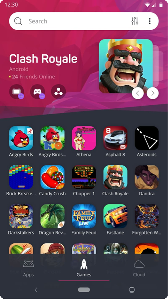 Wonder Games library with Clash Royale featured