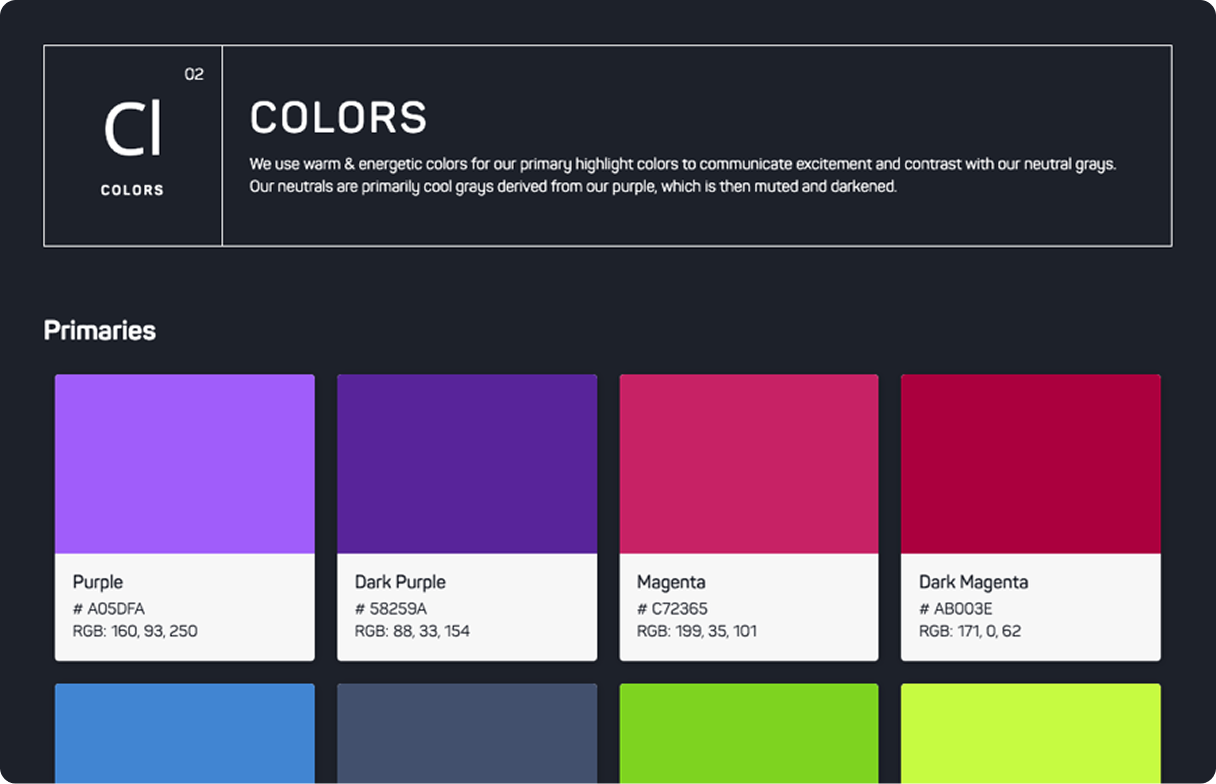 Wonder COLORS palette - Purple, Dark Purple, Magenta, Dark Magenta