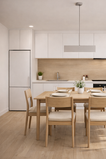 Full kitchen with dining