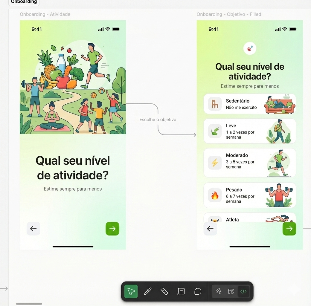 CalorieUp App - Tela de nível de atividade