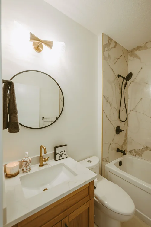 Guest bathroom with marble shower