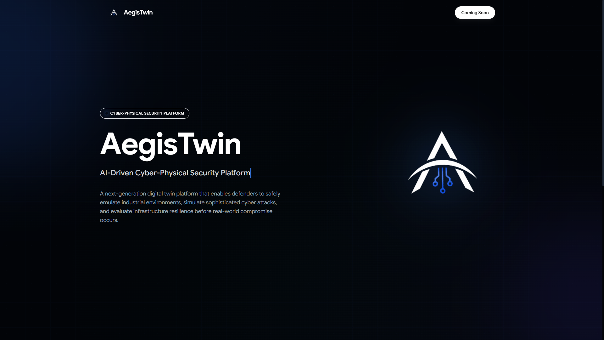 AegisTwin cyber-physical security platform landing page