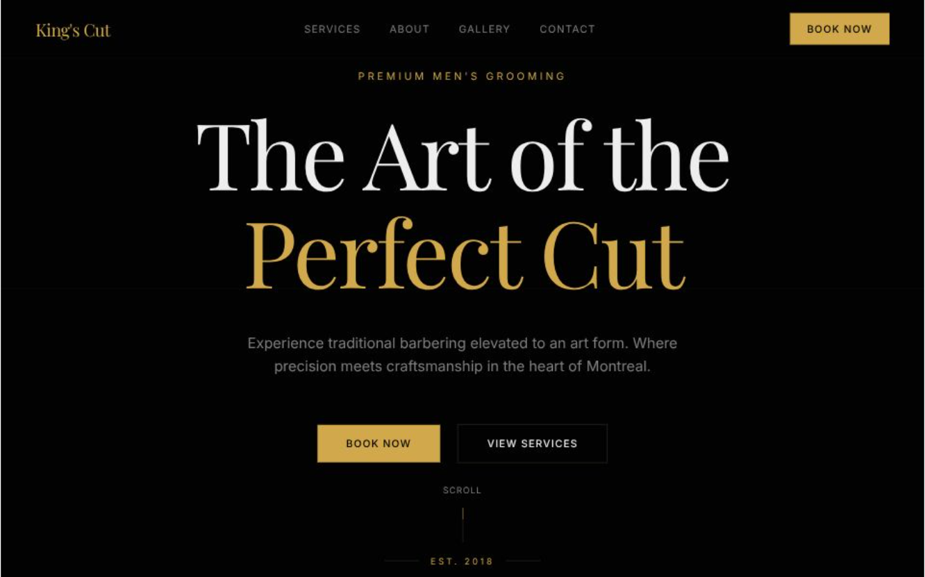 King's Cut Barbershop website screenshot