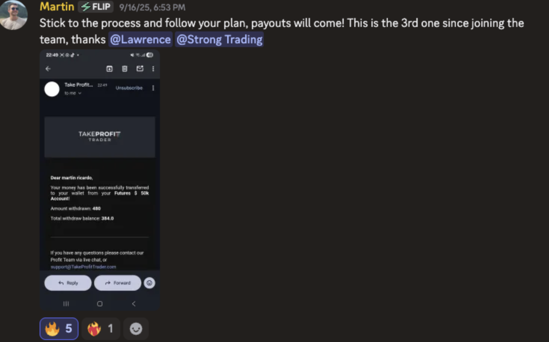 Martin — 3rd payout since joining Strong Trading