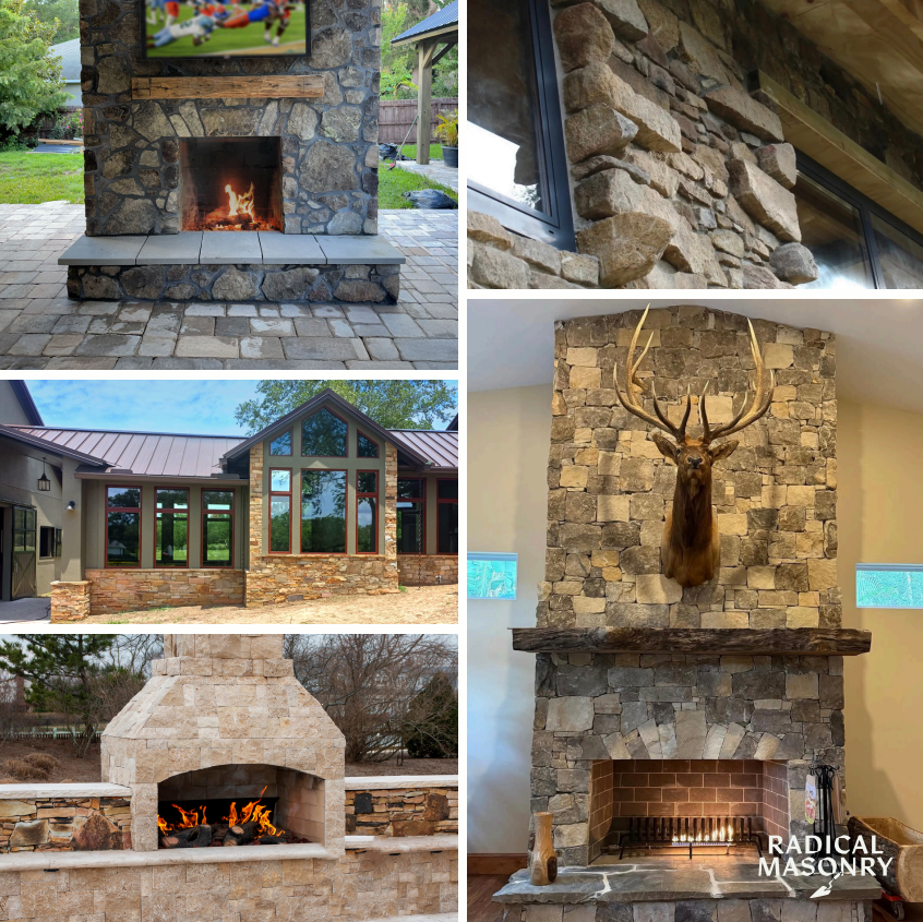 Radical Masonry portfolio — stone fireplaces, facades and outdoor features