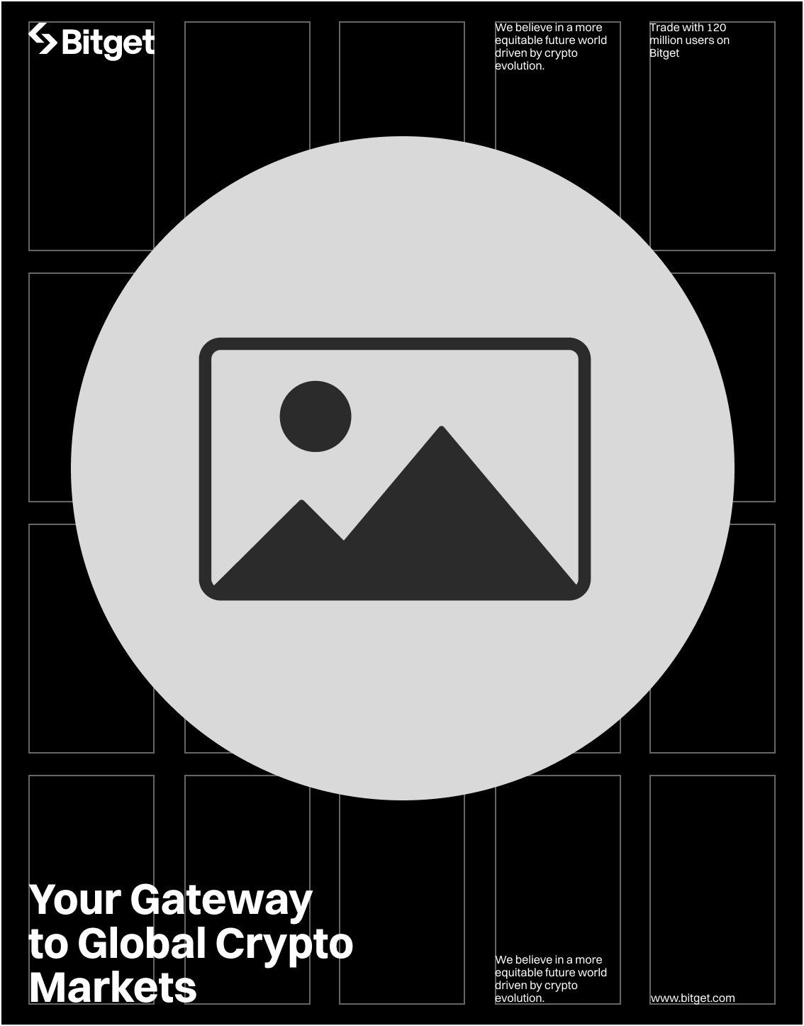 Your Gateway to Global Crypto Markets — hero image layout with 5-column grid overlay
