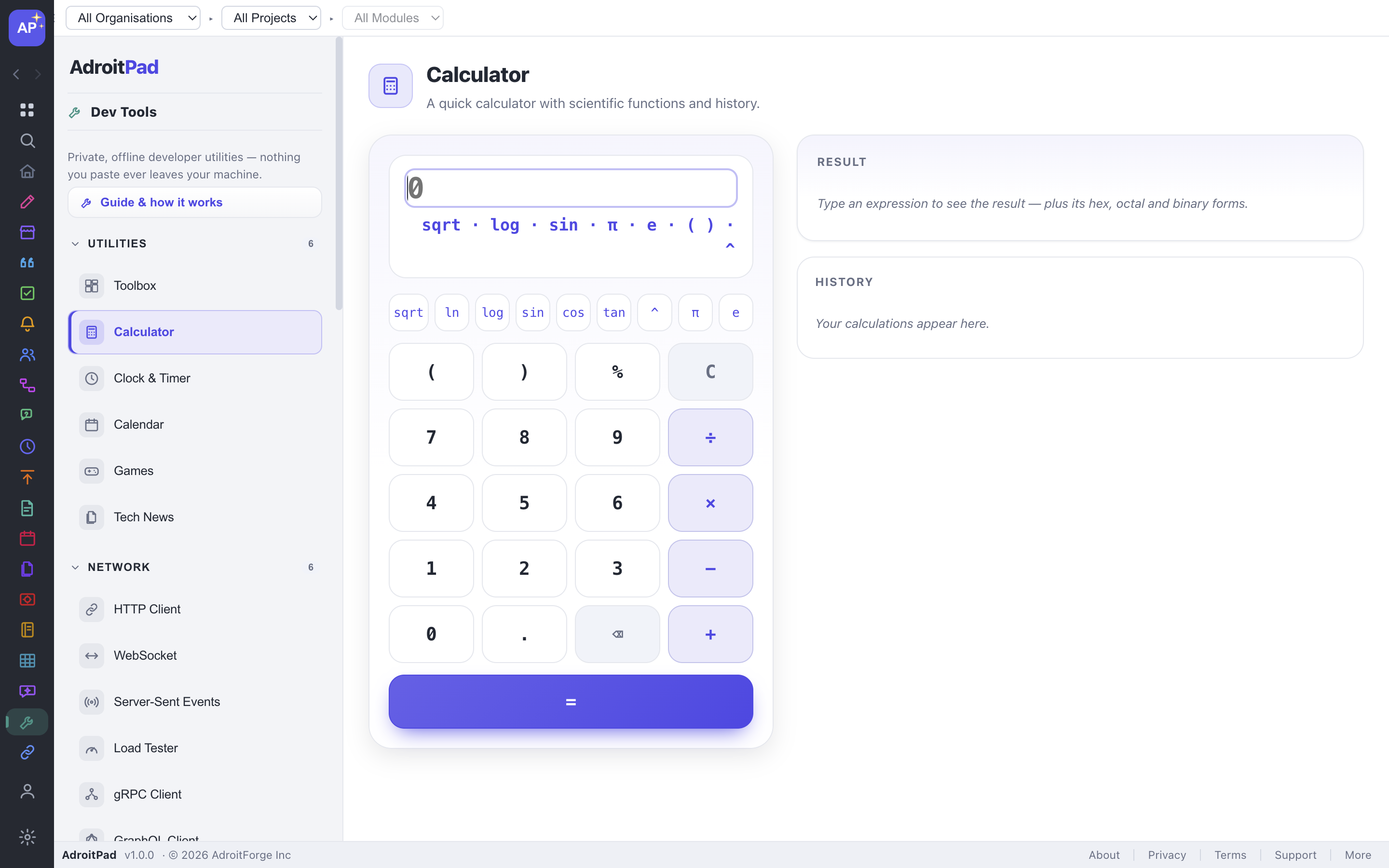 Calculator in AdroitPad