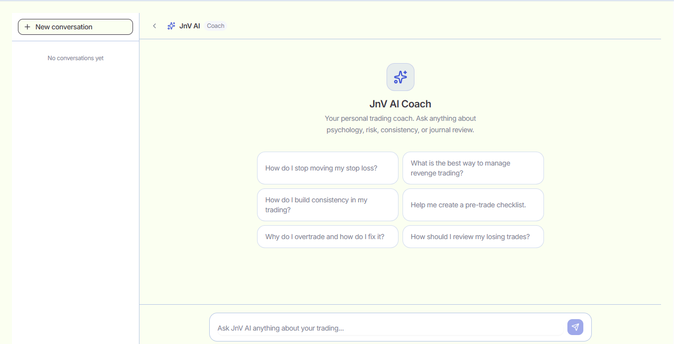 JNV AI Coach — personal trading coach chat interface