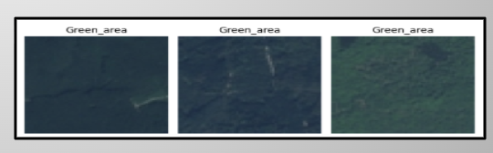 Satellite imagery showing green areas labeled for analysis