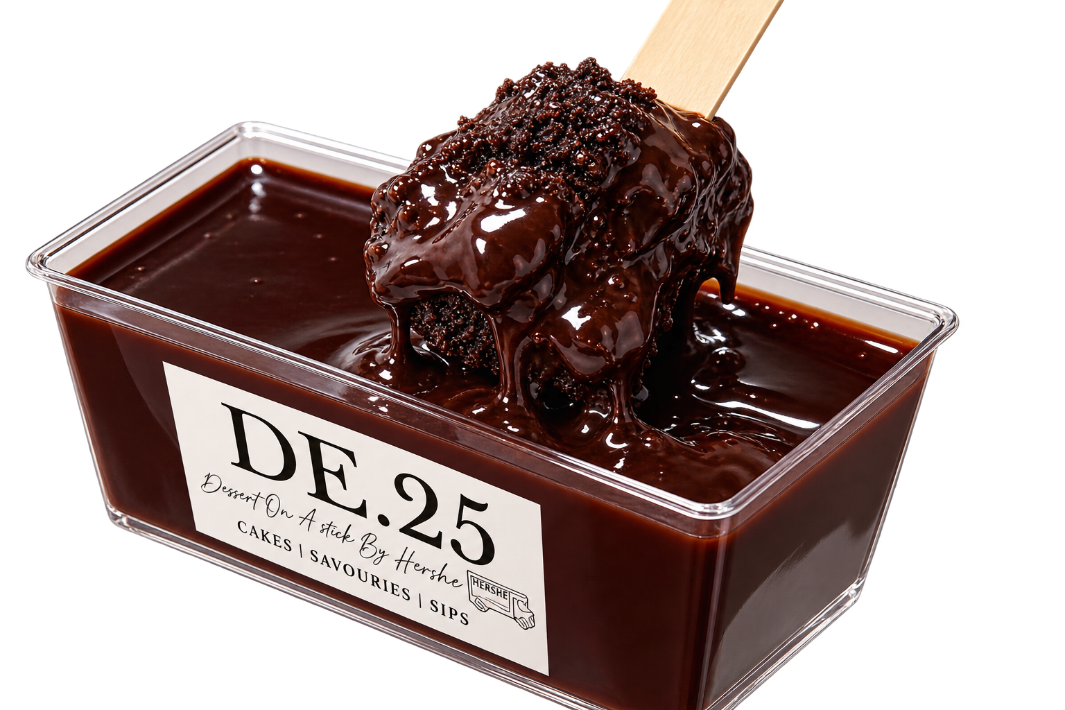 Chocolate dessert on a stick dipped in melted chocolate