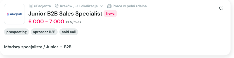 Junior B2B Sales Specialist - uPacjenta - 6 000-7 000 PLN/mies.