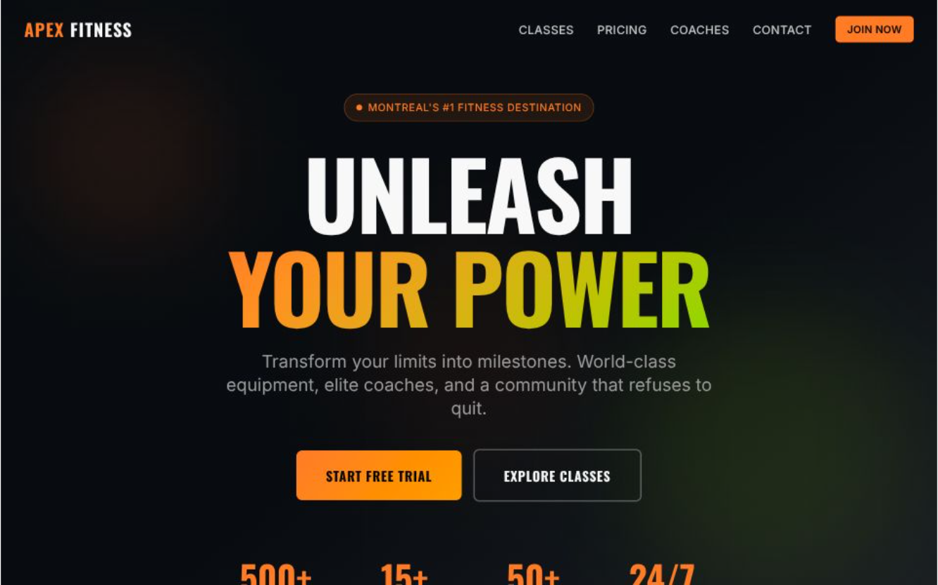 Apex Fitness website screenshot